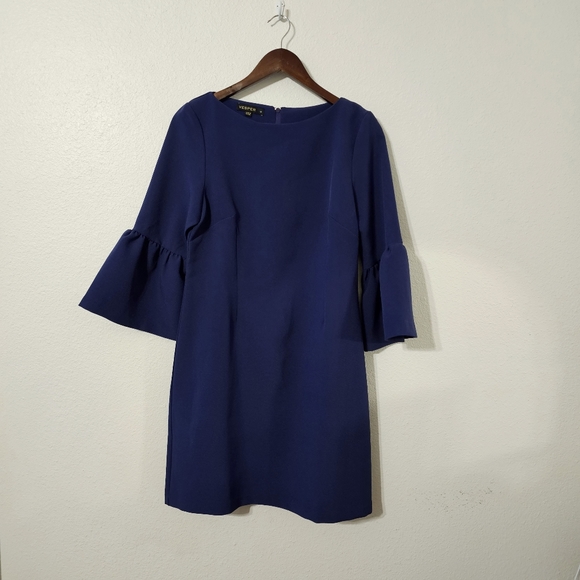 Vesper dress size 12 blue 3/4 bell sleeves sheath - Picture 2 of 9